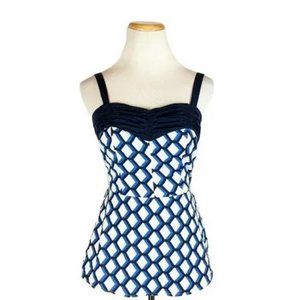 Anthropologie Girls from Savoy Size 4 Retro Sleeveless Top Blue Lattice Print